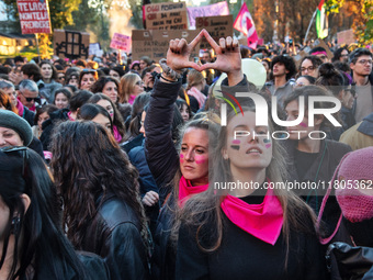 The ''Non Una Di Meno'' movement holds a demonstration named ''disarm the patriarchy'' in Rome, Italy, on November 23, 2024. Thousands of pe...