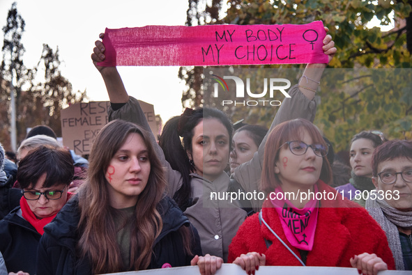 The ''Non Una Di Meno'' movement holds a demonstration named ''disarm the patriarchy'' in Rome, Italy, on November 23, 2024. Thousands of pe...