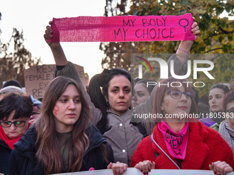 The ''Non Una Di Meno'' movement holds a demonstration named ''disarm the patriarchy'' in Rome, Italy, on November 23, 2024. Thousands of pe...