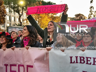 The ''Non Una Di Meno'' movement holds a demonstration named ''disarm the patriarchy'' in Rome, Italy, on November 23, 2024. Thousands of pe...