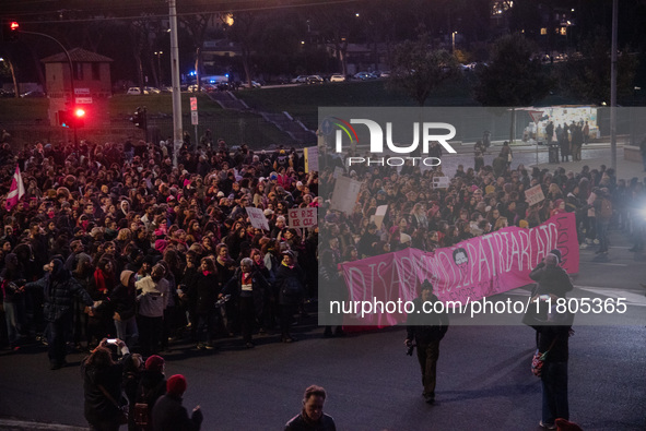 The ''Non Una Di Meno'' movement holds a demonstration named ''disarm the patriarchy'' in Rome, Italy, on November 23, 2024. Thousands of pe...