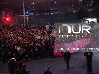 The ''Non Una Di Meno'' movement holds a demonstration named ''disarm the patriarchy'' in Rome, Italy, on November 23, 2024. Thousands of pe...