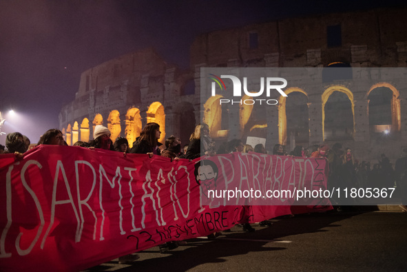 The ''Non Una Di Meno'' movement holds a demonstration named ''disarm the patriarchy'' in Rome, Italy, on November 23, 2024. Thousands of pe...