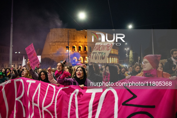 The ''Non Una Di Meno'' movement holds a demonstration named ''disarm the patriarchy'' in Rome, Italy, on November 23, 2024. Thousands of pe...