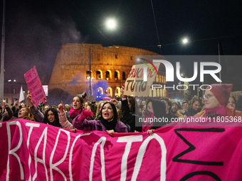 The ''Non Una Di Meno'' movement holds a demonstration named ''disarm the patriarchy'' in Rome, Italy, on November 23, 2024. Thousands of pe...