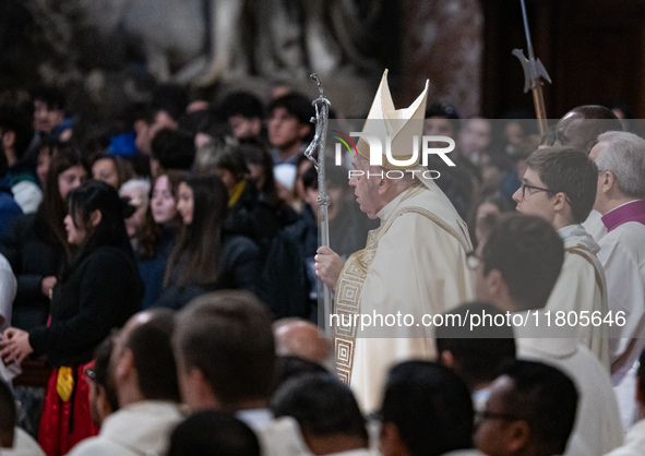 Pope Francis presides over a mass on the occasion of Youth Day in St. Peter's Basilica at the Vatican on November 24, 2024. 