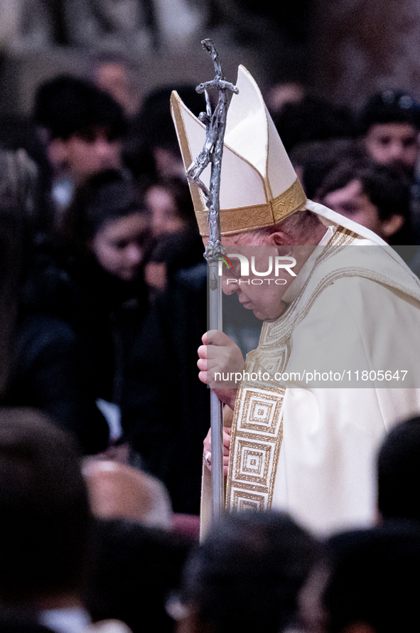 Pope Francis presides over a mass on the occasion of Youth Day in St. Peter's Basilica at the Vatican on November 24, 2024. 