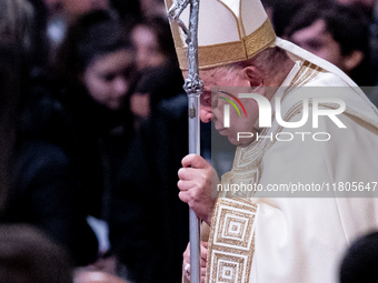 Pope Francis presides over a mass on the occasion of Youth Day in St. Peter's Basilica at the Vatican on November 24, 2024. (