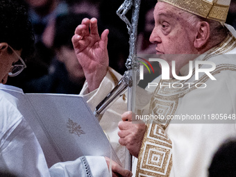 Pope Francis blesses a believer during a mass on World Youth Day at St. Peter's Basilica in The Vatican, on November 24, 2024. (