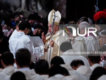 Pope Francis blesses a believer during a mass on World Youth Day at St. Peter's Basilica in The Vatican, on November 24, 2024. (