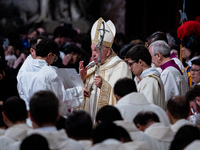 Pope Francis blesses a believer during a mass on World Youth Day at St. Peter's Basilica in The Vatican, on November 24, 2024. (