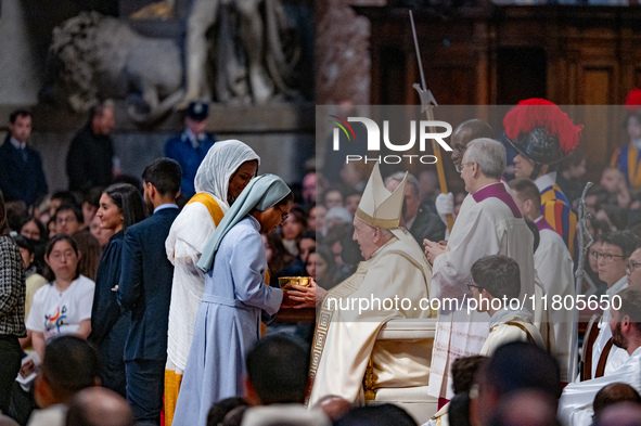 Pope Francis leads a mass on World Youth Day at St. Peter's Basilica in The Vatican, on November 24, 2024. 