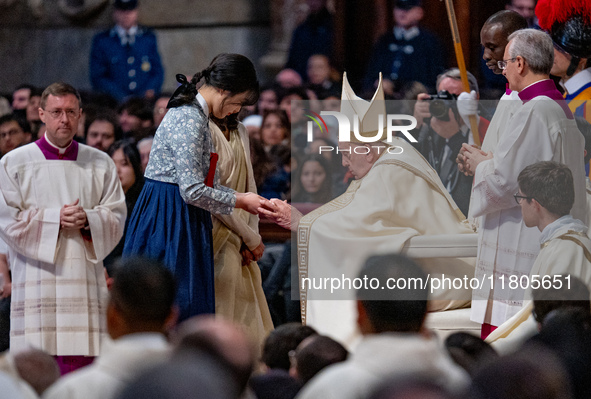 Pope Francis leads a mass on World Youth Day at St. Peter's Basilica in The Vatican, on November 24, 2024. 