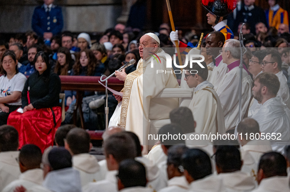 Pope Francis leads a mass on World Youth Day at St. Peter's Basilica in The Vatican, on November 24, 2024. 