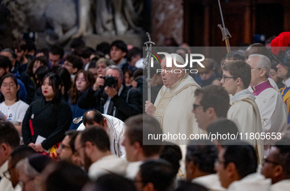 Pope Francis leads a mass on World Youth Day at St. Peter's Basilica in The Vatican, on November 24, 2024. 