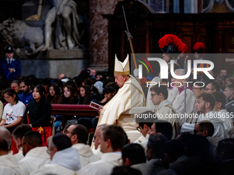 Pope Francis leads a mass on World Youth Day at St. Peter's Basilica in The Vatican, on November 24, 2024. (