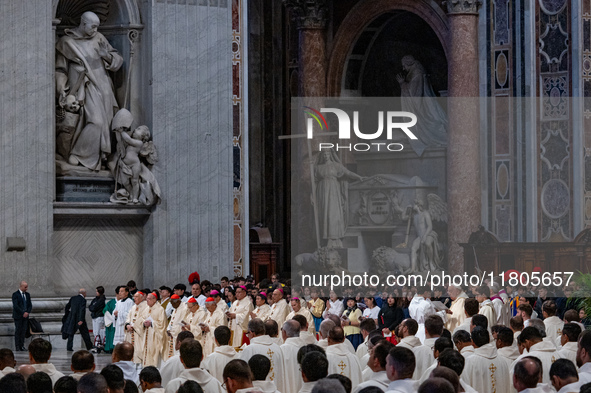 Pope Francis leads a mass on World Youth Day at St. Peter's Basilica in The Vatican, on November 24, 2024. 