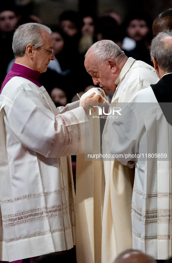 Pope Francis leads a mass on World Youth Day at St. Peter's Basilica in The Vatican, on November 24, 2024. 