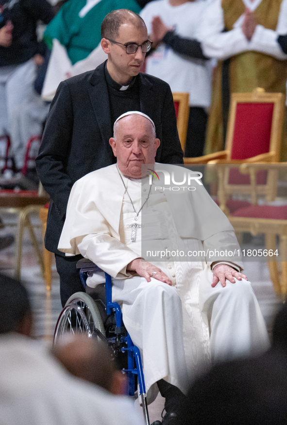 Pope Francis leads a mass on World Youth Day at St. Peter's Basilica in The Vatican, on November 24, 2024. 