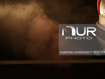 Exhaust fumes from the  car exhaust pipe are seen in Torun, Poland on November 23, 2024. (