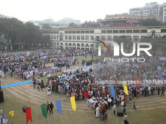 Catholics participate in the annual Corpus Christi procession in Kolkata, India, on November 24, 2024. (