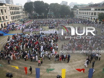 Catholics participate in the annual Corpus Christi procession in Kolkata, India, on November 24, 2024. (