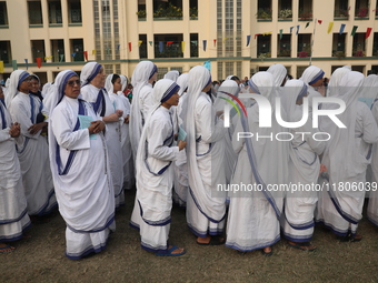 Catholic nuns from the Missionaries of Charity, the global order of nuns founded by Saint Mother Teresa, participate in the annual Corpus Ch...