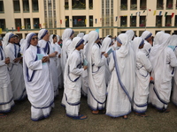 Catholic nuns from the Missionaries of Charity, the global order of nuns founded by Saint Mother Teresa, participate in the annual Corpus Ch...