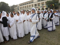 Catholic nuns from the Missionaries of Charity, the global order of nuns founded by Saint Mother Teresa, participate in the annual Corpus Ch...