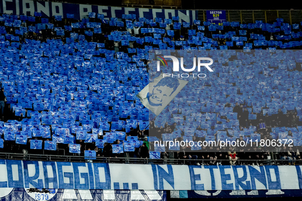 Supporters of SSC Napoli show a banner in memory of Ciro Esposito  during the serie Serie A Enilive match between SSC Napoli and AS Roma at...