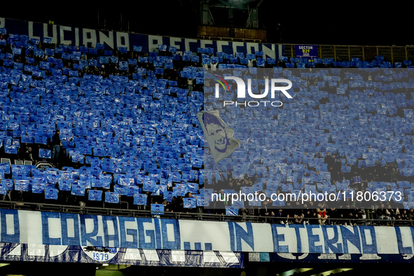 Supporters of SSC Napoli show a banner in memory of Ciro Esposito  during the serie Serie A Enilive match between SSC Napoli and AS Roma at...