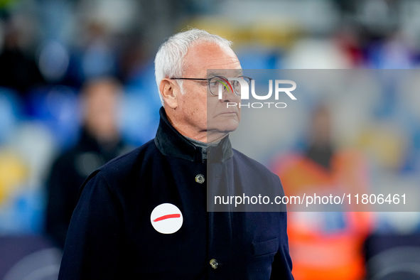 Claudio Ranieri head coach of AS Roma looks on during the serie Serie A Enilive match between SSC Napoli and AS Roma at Stadio Diego Armando...