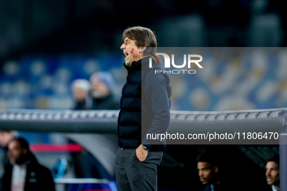 Antonio Conte Head Coach of SSC Napoli yells during the serie Serie A Enilive match between SSC Napoli and AS Roma at Stadio Diego Armando M...