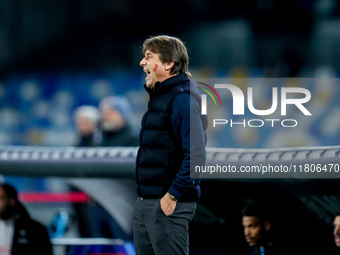 Antonio Conte Head Coach of SSC Napoli yells during the serie Serie A Enilive match between SSC Napoli and AS Roma at Stadio Diego Armando M...