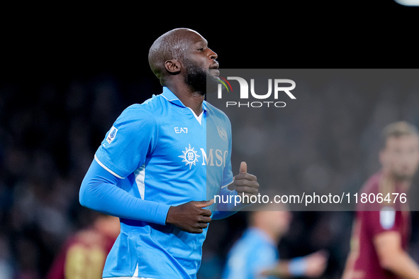 Romelu Lukaku of SSC Napoli looks on during the serie Serie A Enilive match between SSC Napoli and AS Roma at Stadio Diego Armando Maradona...