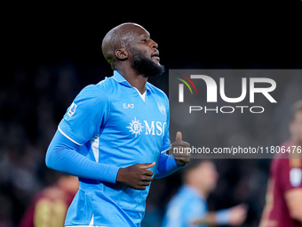 Romelu Lukaku of SSC Napoli looks on during the serie Serie A Enilive match between SSC Napoli and AS Roma at Stadio Diego Armando Maradona...