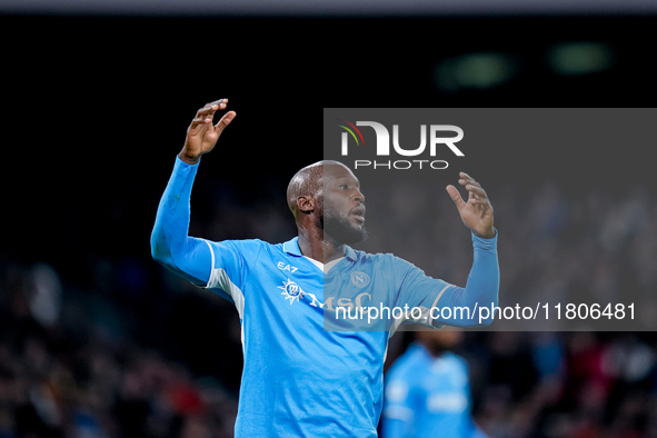 Romelu Lukaku of SSC Napoli looks dejected during the serie Serie A Enilive match between SSC Napoli and AS Roma at Stadio Diego Armando Mar...