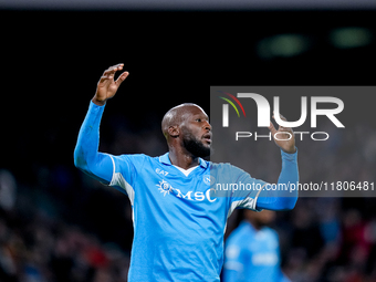 Romelu Lukaku of SSC Napoli looks dejected during the serie Serie A Enilive match between SSC Napoli and AS Roma at Stadio Diego Armando Mar...