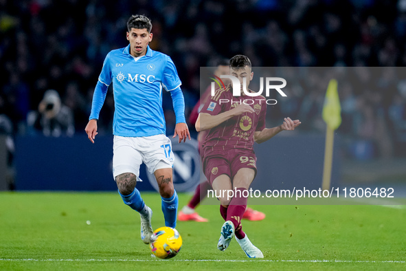 Mathias Olivera of SSC Napoli and Stephan El Shaarawy of AS Roma during the serie Serie A Enilive match between SSC Napoli and AS Roma at St...