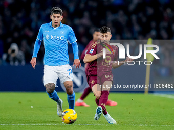 Mathias Olivera of SSC Napoli and Stephan El Shaarawy of AS Roma during the serie Serie A Enilive match between SSC Napoli and AS Roma at St...