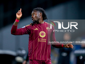 Manu Kone' of AS Roma gestures during the serie Serie A Enilive match between SSC Napoli and AS Roma at Stadio Diego Armando Maradona on Nov...