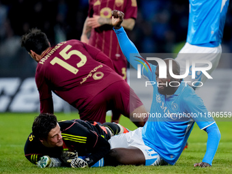 Romelu Lukaku of SSC Napoli celebrates after scoring first goal during the serie Serie A Enilive match between SSC Napoli and AS Roma at Sta...