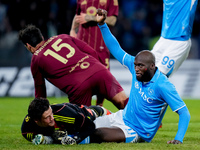 Romelu Lukaku of SSC Napoli celebrates after scoring first goal during the serie Serie A Enilive match between SSC Napoli and AS Roma at Sta...