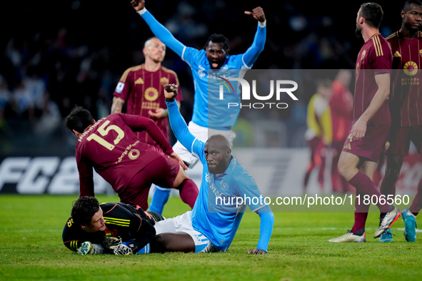 Romelu Lukaku of SSC Napoli celebrates after scoring first goal during the serie Serie A Enilive match between SSC Napoli and AS Roma at Sta...