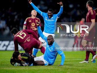 Romelu Lukaku of SSC Napoli celebrates after scoring first goal during the serie Serie A Enilive match between SSC Napoli and AS Roma at Sta...