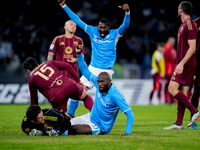 Romelu Lukaku of SSC Napoli celebrates after scoring first goal during the serie Serie A Enilive match between SSC Napoli and AS Roma at Sta...