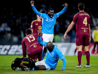 Romelu Lukaku of SSC Napoli celebrates after scoring first goal during the serie Serie A Enilive match between SSC Napoli and AS Roma at Sta...