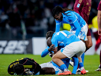 Romelu Lukaku of SSC Napoli celebrates after scoring first goal during the serie Serie A Enilive match between SSC Napoli and AS Roma at Sta...