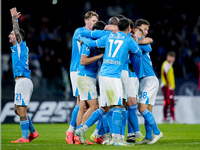 Romelu Lukaku of SSC Napoli celebrates after scoring first goal during the serie Serie A Enilive match between SSC Napoli and AS Roma at Sta...