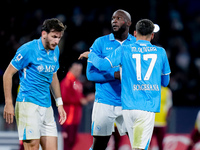 Romelu Lukaku of SSC Napoli celebrates after scoring first goal during the serie Serie A Enilive match between SSC Napoli and AS Roma at Sta...